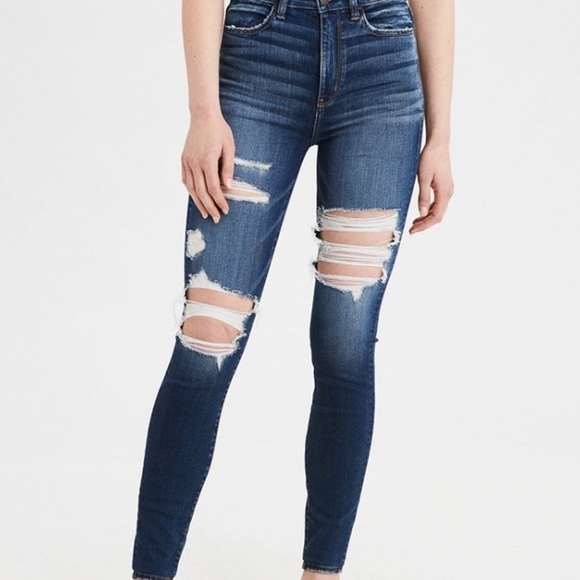 American eagle blue ripped jeans Clearance